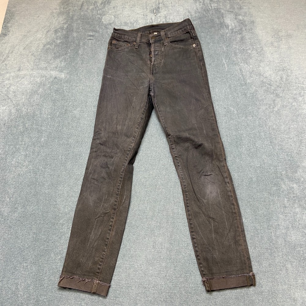 Levi's Straight Jeans Womens 25 Brown Denim Low Rise Button Fly Raw Cuffed Hem